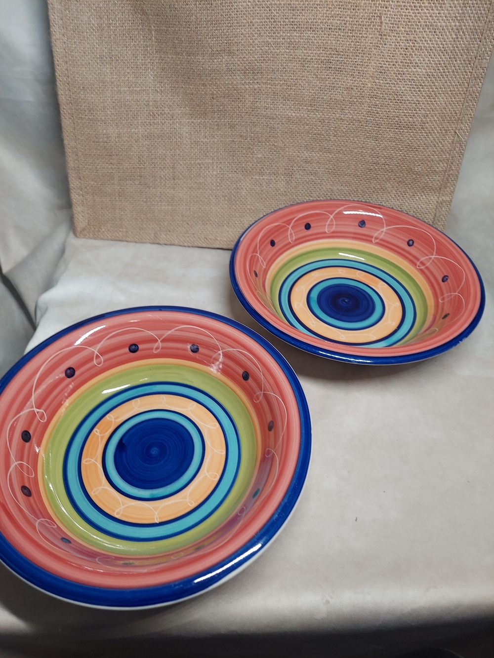 Set of 2 Royal Norfolk Colorful Striped Bowls 8.25" Wide Kitchen Dining